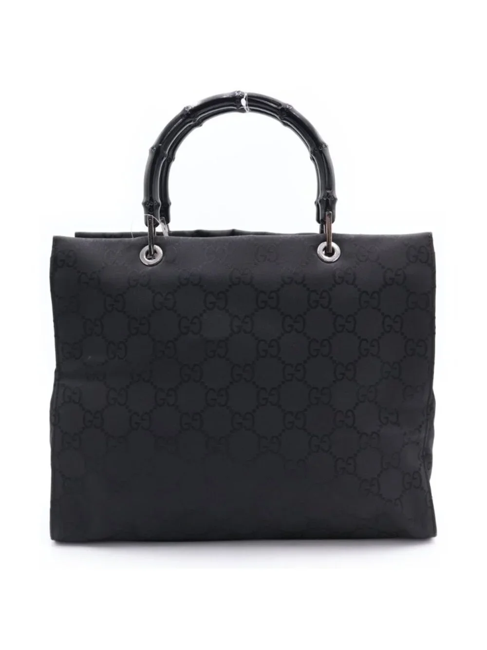 Gucci Tote Back Bamboo GG Canvas Silver Nylon Black
